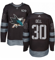 Mens Adidas San Jose Sharks 30 Aaron Dell Premier Black 1917 2017 100th Anniversary NHL Jersey 