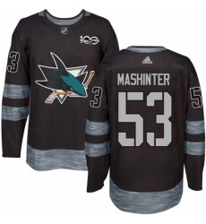 Mens Adidas San Jose Sharks 53 Brandon Mashinter Premier Black 1917 2017 100th Anniversary NHL Jersey 