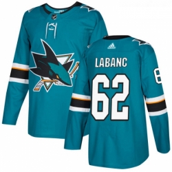 Youth Adidas San Jose Sharks 62 Kevin Labanc Authentic Teal Green Home NHL Jersey 
