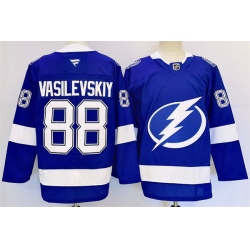 Men Tampa Bay Lightning 88 Andrei Vasilevskiy 2024 25 Blue Stitched Jersey