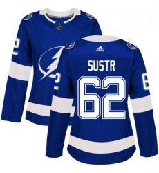 Womens Adidas Tampa Bay Lightning 62 Andrej Sustr Authentic Royal Blue Home NHL Jersey 