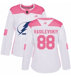 Womens Adidas Tampa Bay Lightning 88 Andrei Vasilevskiy Authentic WhitePink Fashion NHL Jersey 