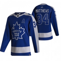 Men Toronto Maple Leafs 34 Auston Matthews Blue Adidas 2020 21 Reverse Retro Alternate NHL Jersey