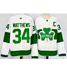 Men Toronto Maple Leafs 34 Auston Matthews White Green 2024 25 With C Patch Stitched Jersey Men Toronto Maple Leafs 34 Auston Matthews White Green 2024 25 With C Patch Stitched Jersey