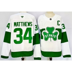 Men Toronto Maple Leafs 34 Auston Matthews White Green 2024 25 With C Patch Stitched Jersey