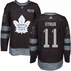 Mens Adidas Toronto Maple Leafs 11 Zach Hyman Authentic Black 1917 2017 100th Anniversary NHL Jersey 