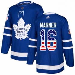 Mens Adidas Toronto Maple Leafs 16 Mitchell Marner Authentic Royal Blue USA Flag Fashion NHL Jersey 