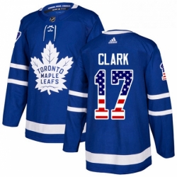 Mens Adidas Toronto Maple Leafs 17 Wendel Clark Authentic Royal Blue USA Flag Fashion NHL Jersey 