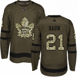 Mens Adidas Toronto Maple Leafs 21 Bobby Baun Authentic Green Salute to Service NHL Jersey 