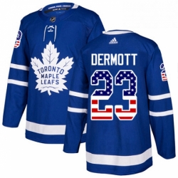 Mens Adidas Toronto Maple Leafs 23 Travis Dermott Authentic Royal Blue USA Flag Fashion NHL Jerse 