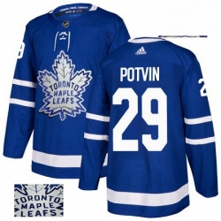 Mens Adidas Toronto Maple Leafs 29 Felix Potvin Authentic Royal Blue Fashion Gold NHL Jersey 