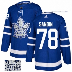 Mens Adidas Toronto Maple Leafs 78 Rasmus Sandin Authentic Royal Blue Fashion Gold NHL Jersey 