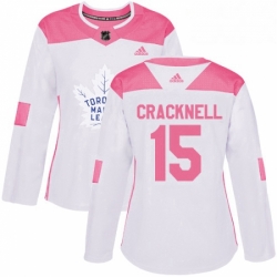 Womens Adidas Toronto Maple Leafs 15 Adam Cracknell Authentic White Pink Fashion NHL Jersey 