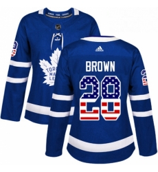 Womens Adidas Toronto Maple Leafs 28 Connor Brown Authentic Royal Blue USA Flag Fashion NHL Jersey 