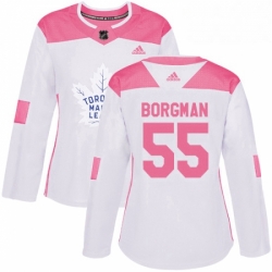 Womens Adidas Toronto Maple Leafs 55 Andreas Borgman Authentic WhitePink Fashion NHL Jersey 