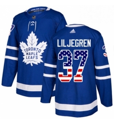 Youth Adidas Toronto Maple Leafs 37 Timothy Liljegren Authentic Royal Blue USA Flag Fashion NHL Jersey 