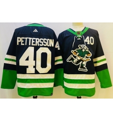 Men Vancouver Canucks 40 Elias Pettersson Navy 2022 Reverse Retro Stitched Jersey