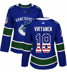 Womens Adidas Vancouver Canucks 18 Jake Virtanen Authentic Blue USA Flag Fashion NHL Jersey Womens Adidas Vancouver Canucks 18 Jake Virtanen Authentic Blue USA Flag Fashion NHL Jersey