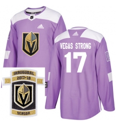 Adidas Golden Knights #17 Vegas Strong Purple Authentic Fights Cancer Stitched NHL Inaugural Season Patch Jersey