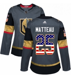 Womens Adidas Vegas Golden Knights 25 Stefan Matteau Authentic Gray USA Flag Fashion NHL Jersey 