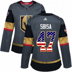 Womens Adidas Vegas Golden Knights 47 Luca Sbisa Authentic Gray USA Flag Fashion NHL Jersey 