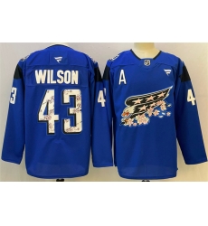 Men Washington Capitals 43 Tom Wilson Blue Cherry Blossom With A Patch Stitched Hockey Jersey Men Washington Capitals 43 Tom Wilson Blue Cherry Blossom With A Patch Stitched Hockey Jersey