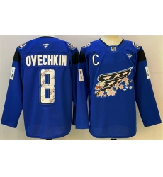Men Washington Capitals 8 Alex Ovechkin Blue Cherry Blossom With C Patch Stitched Hockey Jersey Men Washington Capitals 8 Alex Ovechkin Blue Cherry Blossom With C Patch Stitched Hockey Jersey