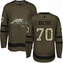 Mens Adidas Washington Capitals 70 Braden Holtby Premier Green Salute to Service NHL Jersey 