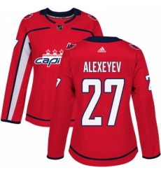 Womens Adidas Washington Capitals 27 Alexander Alexeyev Authentic Red Home NHL Jerse