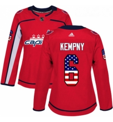 Womens Adidas Washington Capitals 6 Michal Kempny Authentic Red USA Flag Fashion NHL Jerse