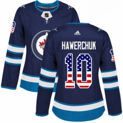 Womens Adidas Winnipeg Jets 10 Dale Hawerchuk Authentic Navy Blue USA Flag Fashion NHL Jersey 