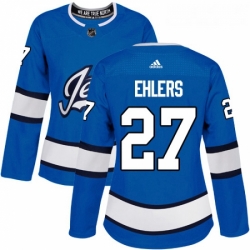 Womens Adidas Winnipeg Jets 27 Nikolaj Ehlers Authentic Blue Alternate NHL Jersey 
