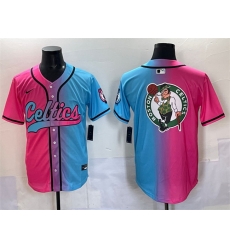 Men Boston Celtics Team Big Logo Pink Blue Limited Stitched Baseball Jersey