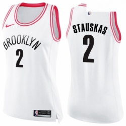 Womens Nike Brooklyn Nets 2 Nik Stauskas Swingman WhitePink Fashion NBA Jersey 