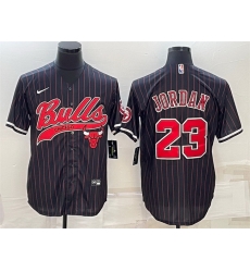 Men Chicago Bulls 23 Michael Jordan Black With Patch Cool Base Stitched Baseball Jersey