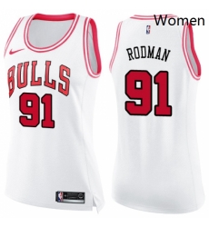 Womens Nike Chicago Bulls 91 Dennis Rodman Swingman WhitePink Fashion NBA Jersey