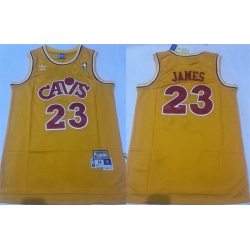Men Cleveland Cavaliers 23 LeBron James Yellow Throwback Stitched Jersey