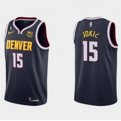 Men Denver Nuggets 15 Nikola Jokic Navy Icon Edition With NO 6 Patch Stitched Jersey