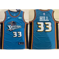 Men Detroit Pistons 33 Grant Hill Blue Stitched Jersey