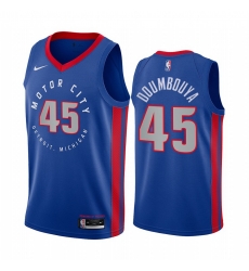 Men Nike Detroit Pistons 45 Sekou Doumbouya Blue NBA Swingman 2020 21 City Edition Jersey