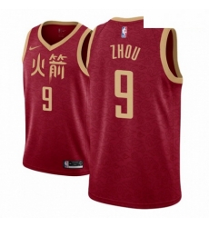 Men NBA 2018 19 Houston Rockets 9 Zhou Qi City Edition Red Jersey 