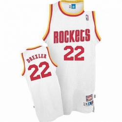 Mens Mitchell and Ness Houston Rockets 22 Clyde Drexler Authentic White Throwback NBA Jersey
