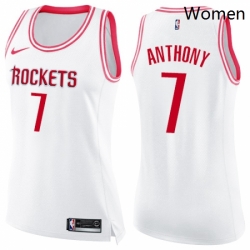 Womens Nike Houston Rockets 7 Carmelo Anthony Swingman White Pink Fashion NBA Jersey 