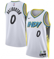 Men Indiana Pacers 0 Tyrese Haliburton White 2024 25 Swingman Stitched Basketball Jersey