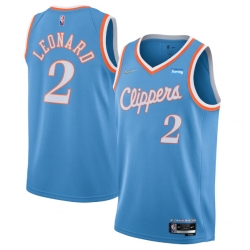 Men Los Angeles Clippers 2 Kawhi Leonard 2021 22 City Edition Light Blue 75th Anniversary Stitched Basketball Jersey