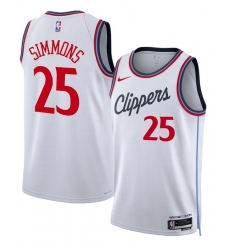 Men Los Angeles Clippers 25 Ben Simmons White 2024 25 Stitched Jersey