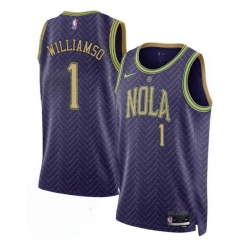 Men New Orleans Pelicans 1 Zion Williamson Purple 2024 25 City Ediiton Stitched Basketball Jersey