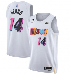 Men Miami Heat 14 Tyler Herro White 2022 23 City Edition With NO 6 Patch Stitched Jersey