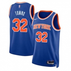 Men New York Knicks Karl-Anthony Towns #32 2023-24 Icon Edition Blue Stitched Jersey