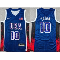 Men USA Basketball 10 Jayson Tatum Navy 2024 Olympics Stitched Jersey 757